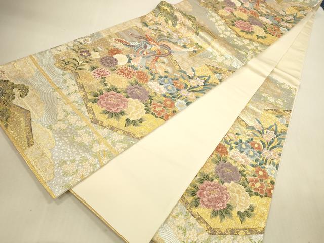 平和屋本店▼六通柄袋帯　唐織　屏風鳳凰花柄文　本金　正絹　逸品　DABI5063op