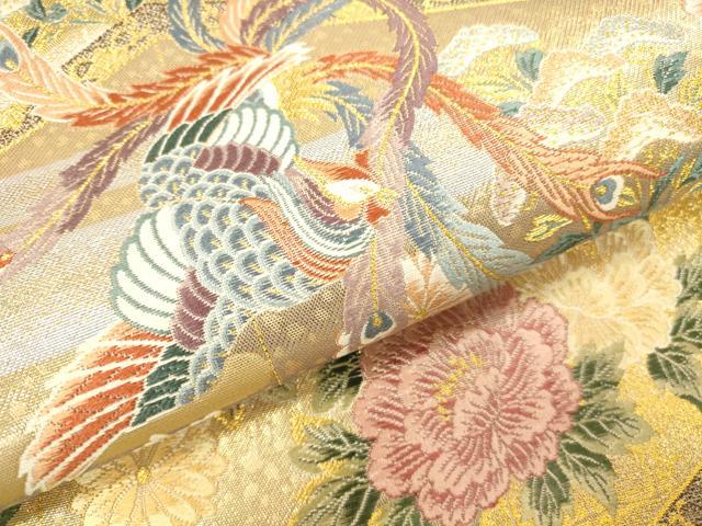 平和屋本店▼六通柄袋帯　唐織　屏風鳳凰花柄文　本金　正絹　逸品　DABI5063op