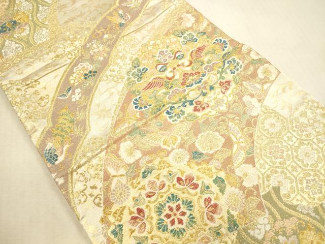 平和屋本店▼六通柄袋帯　唐織　向かい鳥正倉院花文　本金二重織　正絹　逸品　DABI5065op