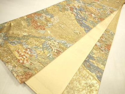 平和屋本店▼六通柄袋帯　京都御所　本金箔　正絹　逸品　DABI5066op