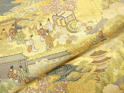 平和屋本店▼六通柄袋帯　人物風景文　本金二重箔　正絹　逸品　DABI5067op