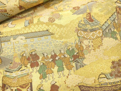 平和屋本店▼六通柄袋帯　人物風景文　本金二重箔　正絹　逸品　DABI5067op