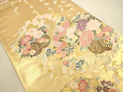 平和屋本店▼六通柄袋帯　唐織　花車文　錦織加賀　本金箔　正絹　逸品　未使用　DABI5068op