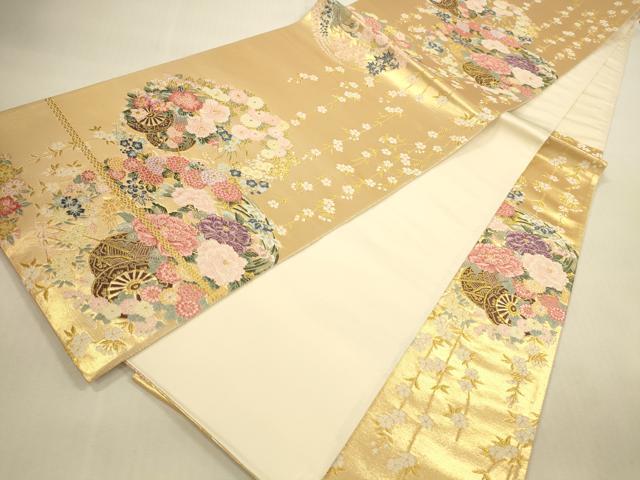 平和屋本店▼六通柄袋帯　唐織　花車文　錦織加賀　本金箔　正絹　逸品　未使用　DABI5068op