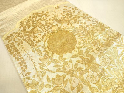 平和屋本店▼太鼓柄袋帯　螺鈿箔　平脱　花鳥文　純金厚板　正絹　逸品　DABI5069op