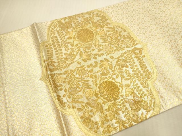 平和屋本店▼太鼓柄袋帯　螺鈿箔　平脱　花鳥文　純金厚板　正絹　逸品　DABI5069op