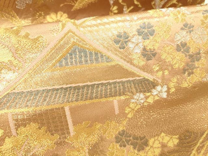 平和屋本店▼六通柄袋帯　平安花鳥　純金箔二重織　正絹　逸品　DABI5071op