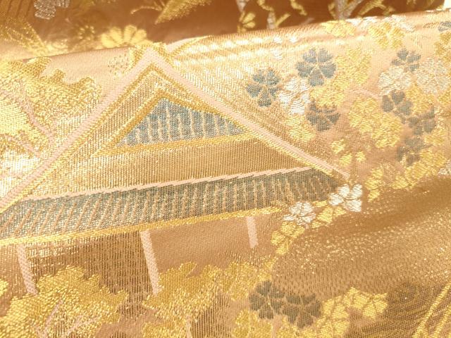 平和屋本店▼六通柄袋帯　平安花鳥　純金箔二重織　正絹　逸品　DABI5071op