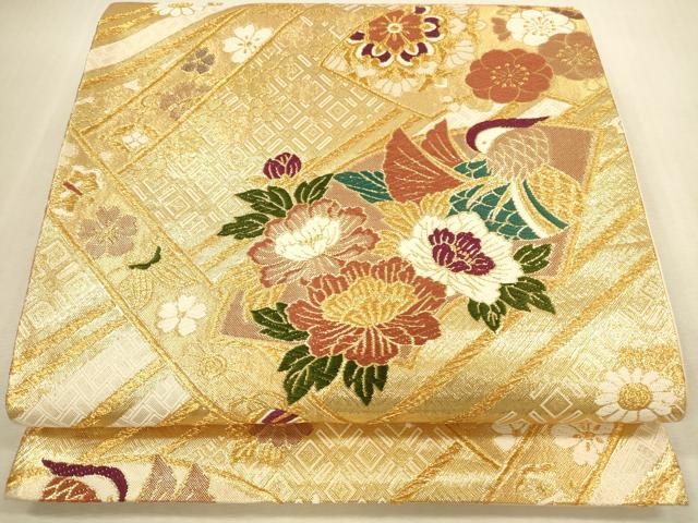 平和屋本店▼佐賀錦　六通柄袋帯　唐織　地紙花鳥文　みやび　純金箔二重織　正絹　逸品　DABI5073op