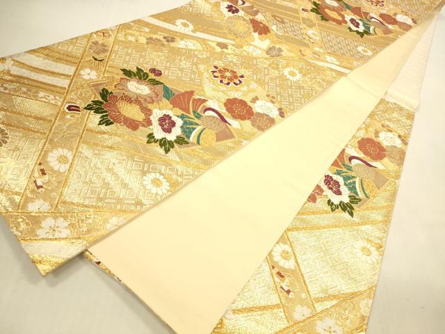 平和屋本店▼佐賀錦　六通柄袋帯　唐織　地紙花鳥文　みやび　純金箔二重織　正絹　逸品　DABI5073op