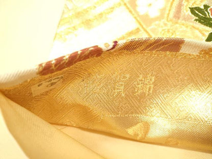 平和屋本店▼佐賀錦　六通柄袋帯　唐織　地紙花鳥文　みやび　純金箔二重織　正絹　逸品　DABI5073op