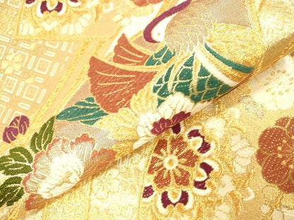 平和屋本店▼佐賀錦　六通柄袋帯　唐織　地紙花鳥文　みやび　純金箔二重織　正絹　逸品　DABI5073op