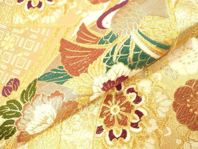 平和屋本店▼佐賀錦　六通柄袋帯　唐織　地紙花鳥文　みやび　純金箔二重織　正絹　逸品　DABI5073op
