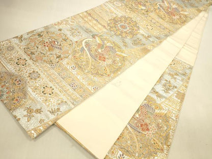 平和屋本店▼六通柄袋帯　唐織　正倉院華文　九百本金弐重織　正絹　逸品　DABI5074op