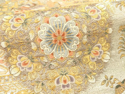 平和屋本店▼六通柄袋帯　唐織　正倉院華文　九百本金弐重織　正絹　逸品　DABI5074op