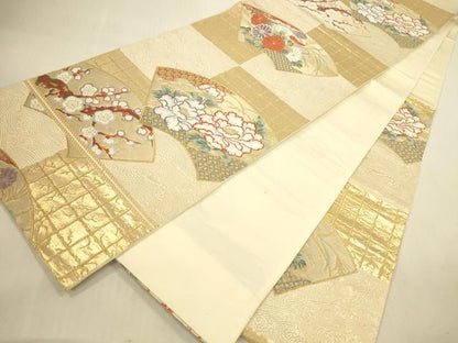 平和屋本店▼六通柄袋帯　地紙花文　牡丹　枝梅　本金箔　正絹　逸品　DABI5080op