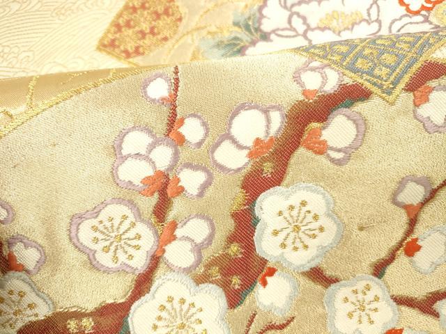 平和屋本店▼六通柄袋帯　地紙花文　牡丹　枝梅　本金箔　正絹　逸品　DABI5080op