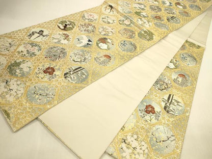 平和屋本店▼六通柄袋帯　唐織　傘松閣名画集　本金箔　正絹　逸品　DABI5083op