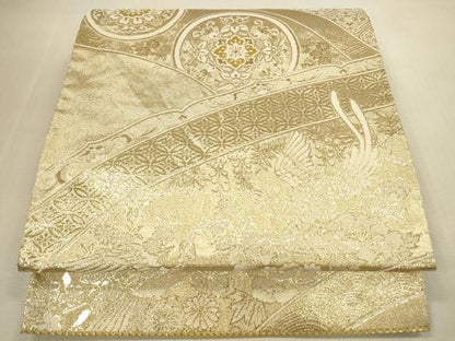 平和屋本店▼六通柄袋帯　鳳凰花丸文　金箔二重織　本金箔　正絹　逸品　DABI5087op