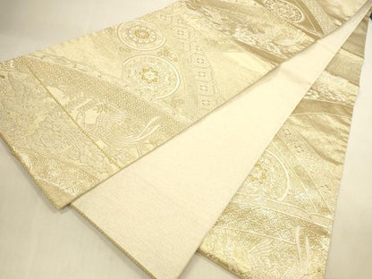 平和屋本店▼六通柄袋帯　鳳凰花丸文　金箔二重織　本金箔　正絹　逸品　DABI5087op