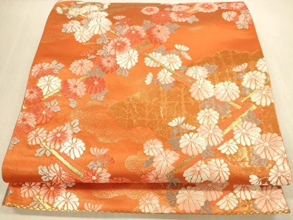 平和屋本店▼六通柄袋帯　唐織　雲取り菊文　袋帯彩錦　本金箔24K　正絹　逸品　DABI5092op