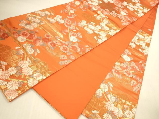 平和屋本店▼六通柄袋帯　唐織　雲取り菊文　袋帯彩錦　本金箔24K　正絹　逸品　DABI5092op