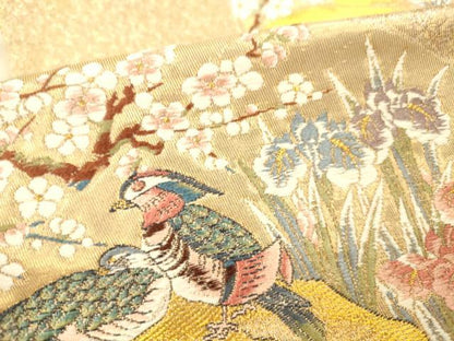 平和屋本店▼六通柄袋帯　唐織　九百錦　扇面花鳥屏風絵巻　本金箔　正絹　逸品　DABI5093op