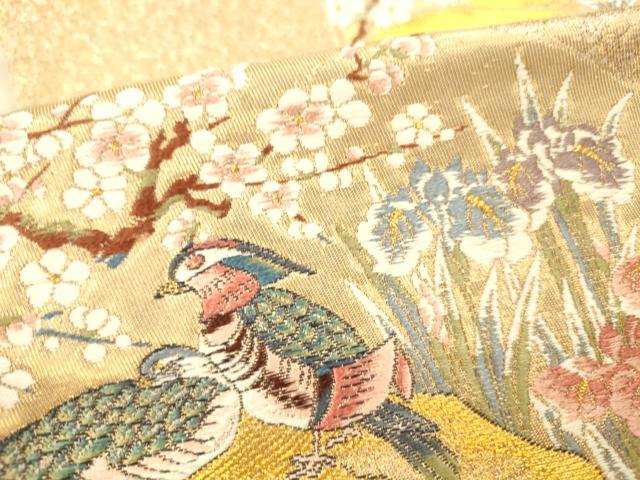 平和屋本店▼六通柄袋帯　唐織　九百錦　扇面花鳥屏風絵巻　本金箔　正絹　逸品　DABI5093op