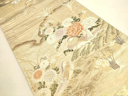 平和屋本店▼六通柄袋帯　唐織　鴛鴦花文　弐拾四金二重箔　正絹　逸品　DABI5094op