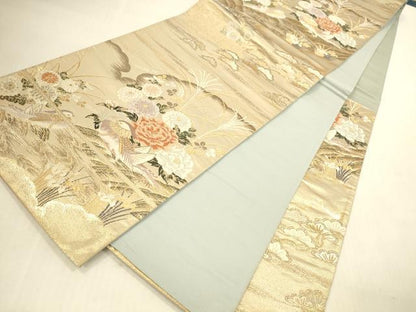平和屋本店▼六通柄袋帯　唐織　鴛鴦花文　弐拾四金二重箔　正絹　逸品　DABI5094op