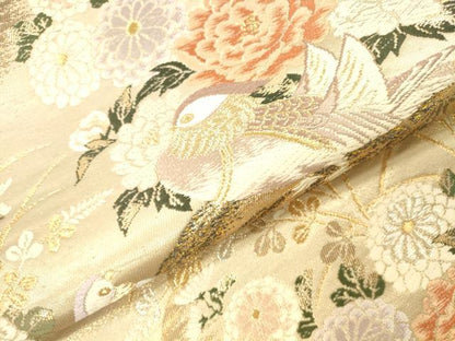 平和屋本店▼六通柄袋帯　唐織　鴛鴦花文　弐拾四金二重箔　正絹　逸品　DABI5094op