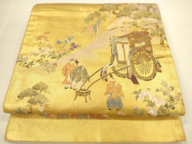 平和屋着物▼太鼓柄袋帯　唐織　吉野御幸図　金銹錦　正絹　逸品　DABI5095op