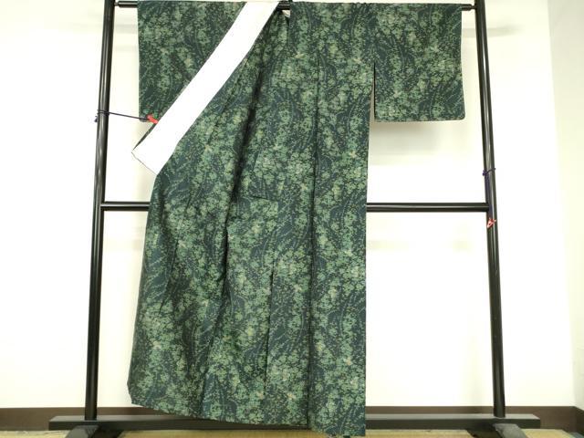 平和屋着物▽上質な紬　単衣　草花　正絹　逸品　DABI5100op