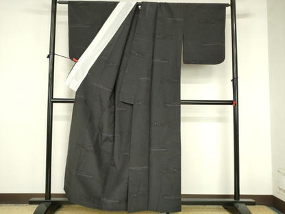 平和屋着物▽上質な紬　単衣　唐草文　正絹　逸品　DABI5103op