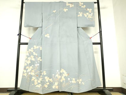 平和屋着物▽訪問着　単衣　草花　正絹　逸品　DABI5105op