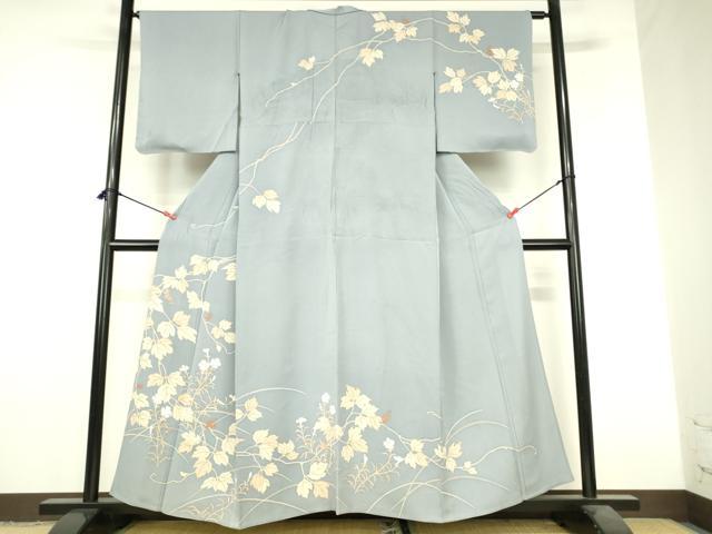 平和屋着物▽訪問着　単衣　草花　正絹　逸品　DABI5105op
