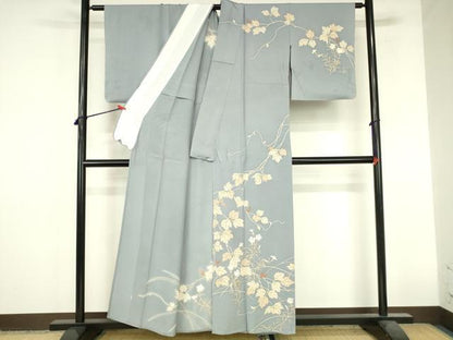 平和屋着物▽訪問着　単衣　草花　正絹　逸品　DABI5105op
