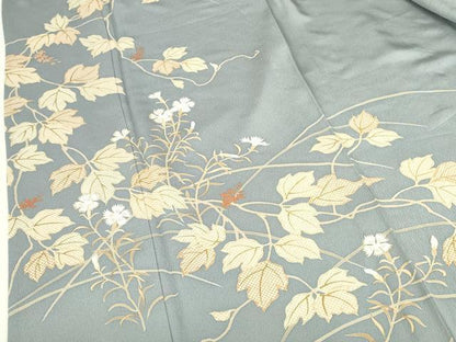 平和屋着物▽訪問着　単衣　草花　正絹　逸品　DABI5105op