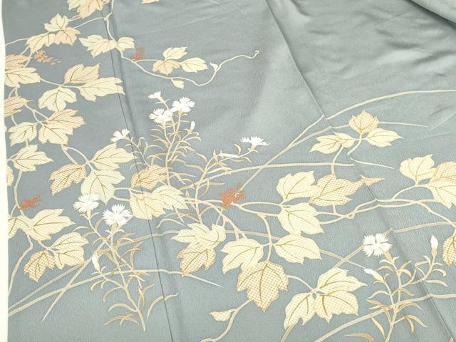 平和屋着物▽訪問着　単衣　草花　正絹　逸品　DABI5105op