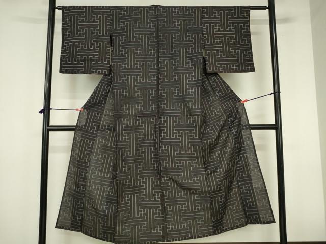 平和屋着物▽上質な紬　単衣　幾何学文様　正絹　逸品　DABI5106op