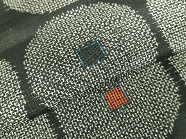 平和屋着物▽上質な紬　単衣　抽象丸文　黒地　正絹　逸品　DABI5109op