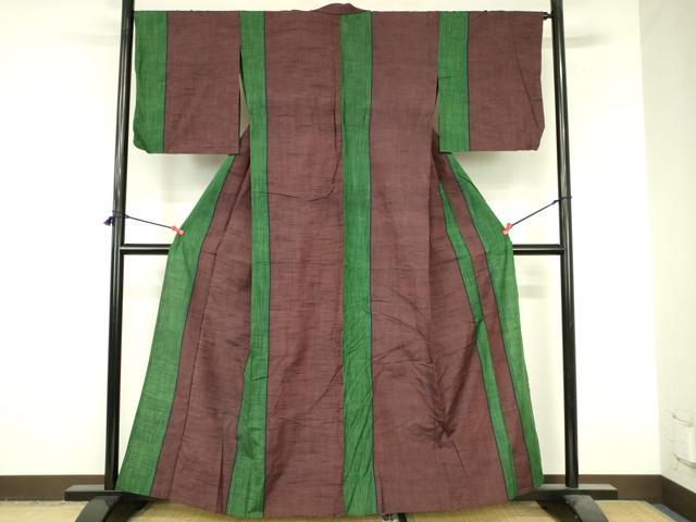 平和屋着物▽上質な紬　単衣　間道　正絹　逸品　DABI5110op
