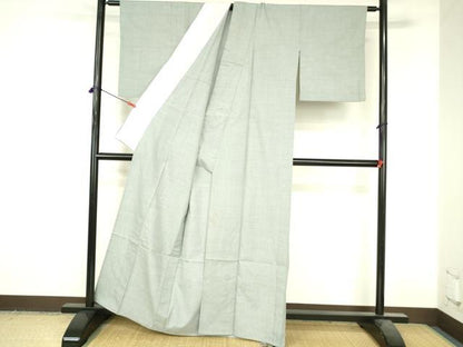 平和屋着物▽結城紬　単衣　秘色色　正絹　逸品　DABI5111op
