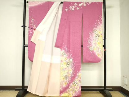 平和屋着物●豪華振袖　絞り　雪輪舞桜文　暈し染め　金彩　正絹　逸品　DABI5115op