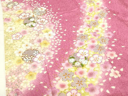 平和屋着物●豪華振袖　絞り　雪輪舞桜文　暈し染め　金彩　正絹　逸品　DABI5115op