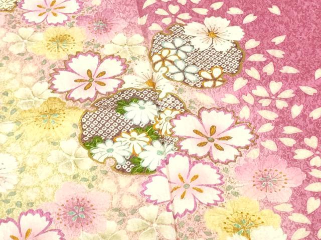 平和屋着物●豪華振袖　絞り　雪輪舞桜文　暈し染め　金彩　正絹　逸品　DABI5115op