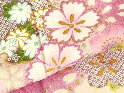 平和屋着物●豪華振袖　絞り　雪輪舞桜文　暈し染め　金彩　正絹　逸品　DABI5115op