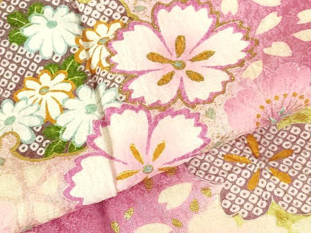 平和屋着物●豪華振袖　絞り　雪輪舞桜文　暈し染め　金彩　正絹　逸品　DABI5115op