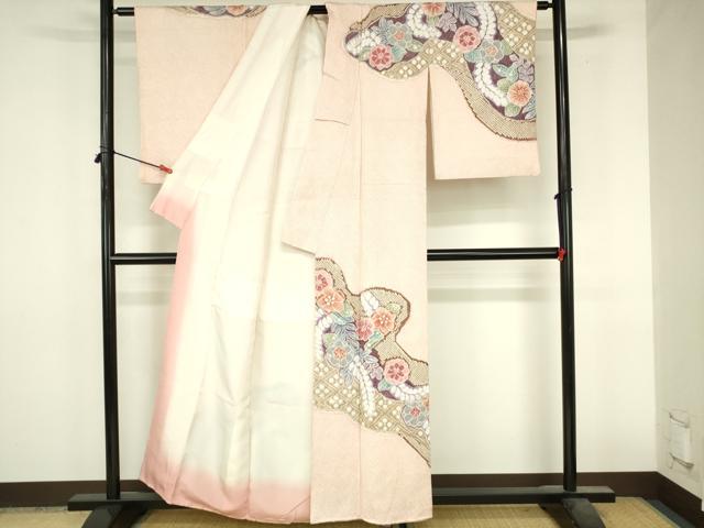 平和屋着物●名門　藤娘きぬたや・総絞り　訪問着　道長花文　正絹　逸品　DABI5118op