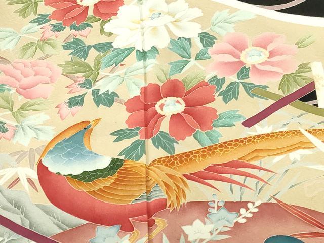 平和屋着物●本加賀友禅作家　芦原敏成　黒留袖　尾長鳥花文　正絹　逸品　DABI5120op